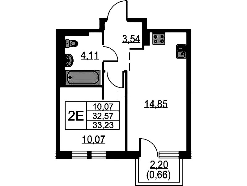 1-комнатная квартира 33.23 м², 3/12 эт., ЖК «Невская Долина»